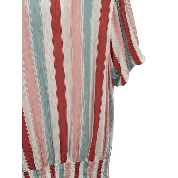 Striped Multicolor Pink Rose Tie Front Top Large Elastic Hem - Picture 6 of 9